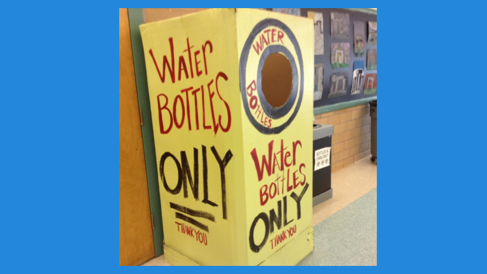 Box to collect bottles in the cafeteria Box to collect bottles in the cafeteria